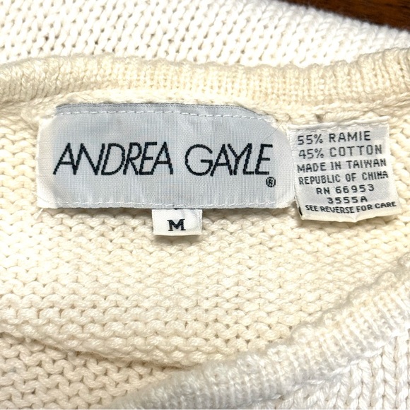 Vtg Andrea Gayle Floral Knit Sweater Cream & Brown 3/4 Sleeve Grandmacore Size M - Picture 6 of 6